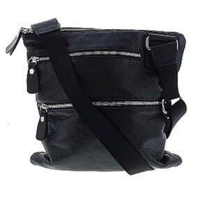 MARGOT Black Genuine Leather Crossbody Bag Messenger Multi-Pocket Purse